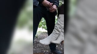 This Chab followed me in the street and I let him cum on my boots in public park and filmed ejaculation