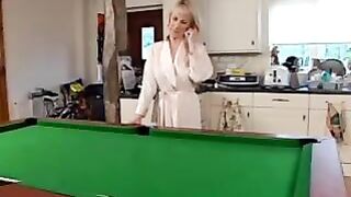 Hazel positions on his pool table