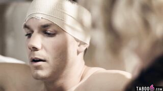 Mama helps her injured and disappointed teen stepson to get off