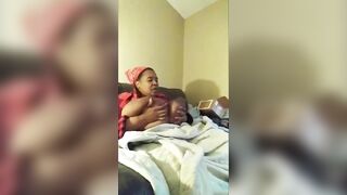 Humongous ebony bazookas on mom