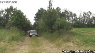 Picked up granny double penetration in the fields