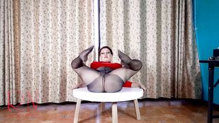 Precious Lady in Hose and Heels. Striptease at the Round 