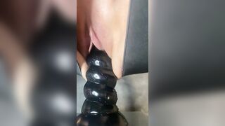 Biggest Ebony Sextoy makes Constricted Vagina Groan and Squirt