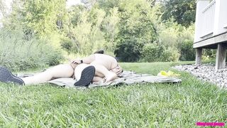 Outdoor Sex Tape - Married Pair Missy and George Making Love on Front Lawn - Full Undressed