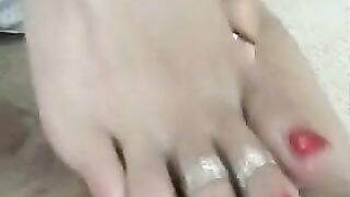 redhead older footjob with cum