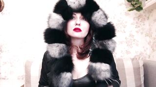 Furry fetish, mama in furry coat, yiff gloves and furry hat