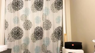 Fit 22 year old step mama showering after the gym in advance of couch.