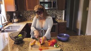 Crushing Food and RUBBING it onto My LARGE MILF’S BOOBS