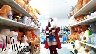 sheer top in public, teasing seller, upskirt no panty in store, exhibitionist wife