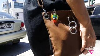 nippleringlover going shopping flashing pierced twat outdoors on public stores and crowded streets