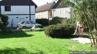 Old woman with massive melons rides his rod