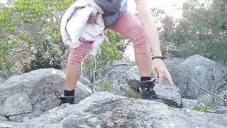 nippleringlover peeing outdoors in nature - pierced clithood & pierced teats with massive teat rings
