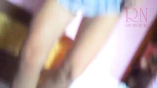 Schoolgirl changes white pants pink snatch in white pants