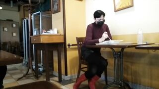 mother I'd like to fuck got her crossed legs climax in cafe