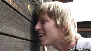 Blond grandma banged in public changing room