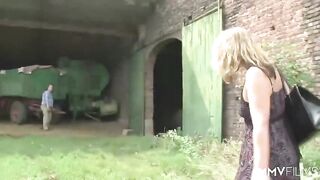 German woman got fucked in the barn, during the time that her spouse was inside the abode, watching TV