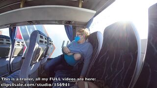 Mother I'd Like To Fuck flashes her breasts in a bus and masturbates crossed legs to climax