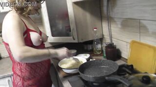 mother I'd like to fuck sexy mama Frina proceeds her nude cooking. In erotic kitchen in transparent peignoir no pants in nylons Mother I'd Like To Fuck will cook potato pancakes this day