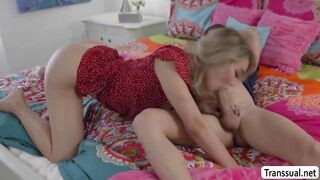 Whore transsexual licks and bareback bangs the butt of pipe stud