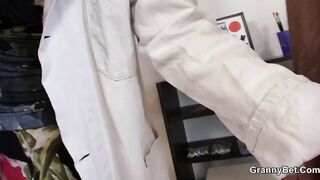 The old vicious grandmother jumps on the dick of a youthful man