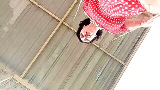 Cute housewife has pleasure out of pants on the swing Whore swings and shows her ideal snatch three