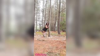 Bulky Mom undressed butt worship outdoors piblic forest