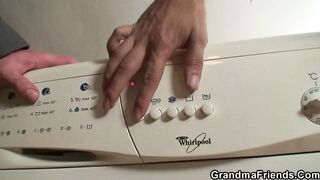 GRANDMA ALLIES - Breasty old grandma sucks and rides 2 jocks