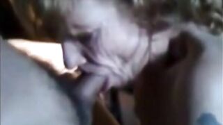 Grandma with a wrinkled face sucks schlong and drinks cum