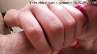 Amateur Mother I'd Like To Fuck POV close up oral job with red lipstic. CUM IN THROAT ending. A lot of red lipstick on my knob. Real homemade movie scene.