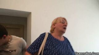 Large breasts blond granny riding his ramrod