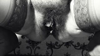 Bush on the vagina of a aged big beautiful woman. Hirsute cunt.