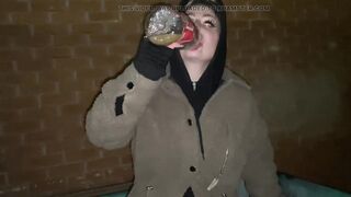 Offered juice to flash breasts snatch and butt