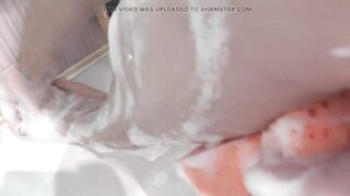 Soap foam on natural bazookas, butt, cunt. Hot golden-haired Mother I'd Like To Fuck has taken off her nylons, bathrobe, and is taking shower.