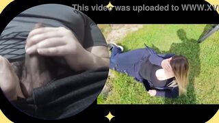 A chap sees a woman alone by the river and shows her his knob