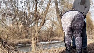 Mother-in-law in leggings gently holds my dick during pissing and sucks just great on the street