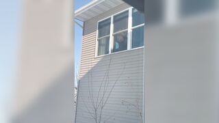Public Masturbation: hot lascivious mother I'd like to fuck gets caught by neighbors masturbating in window with large sex-toy.