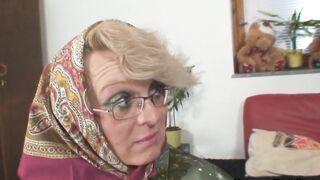 Old aged blond takes it from behind