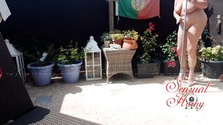 Cleaning my Terrace in High Heels, Ended up all Stripped ;-) Curvy Aged!