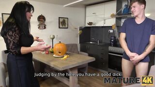 MATURE4K. Aged woman makes it with stepson on occasion of Halloween