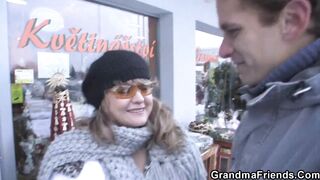 Blond granny banged by 2 large ramrods