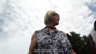 Golden-Haired bimbo melons sissy doxy in nature's garb as public parking lot doxy shows anything part three