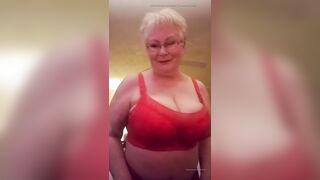 Hawt Granny Gilf Shows Her Giant Boobs As That Babe Plays With 'em, U Like?