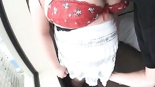 Breasty woman lets a stranger touch and squeeze her bazookas during the time that making a short movie of it