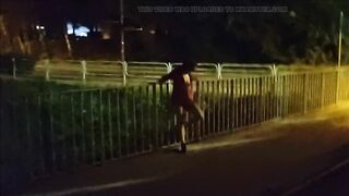 Lascivious amateur floozy dancing exposed in public. Pissing, flashing and fingering to climax.