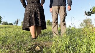 Golden sexy stream from my mother-in-law's cunt in nature