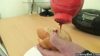 Corpulent blond granny tricked and drilled by chap