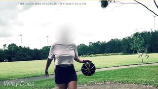 Wifey is dared to play basketball braless and no pants in a short petticoat