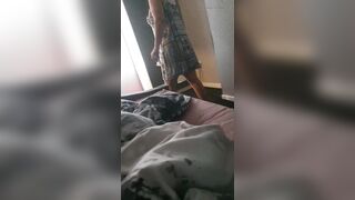 Step son nearly caught jerking off behind step mommy in daybed