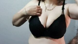 Step mamma with giant natural breasts try on fresh brassiere in front of step son