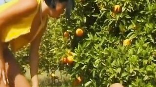 Hot German woman eating warm cum in the orchard